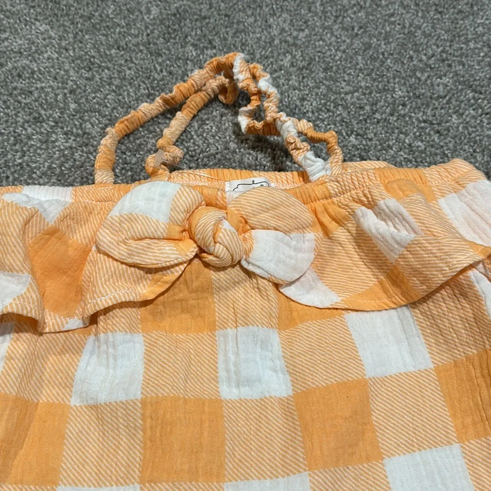 Mudpie orange and white gingham dress with bow and stretchy straps‎ 5T